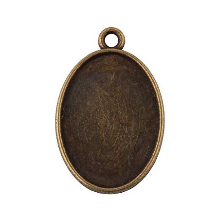 ArriCraft About 370pcs Tibetan Style Antique Bronze Alloy Flat Oval Pendant Cabochon Settings for Pendant Necklace Jewelry Making, Nickel Free, Tray: 25x18mm, Hole: 2mm