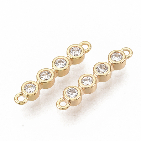Honeyhandy Brass Micro Pave Clear Cubic Zirconia Links connectors, Nickel Free, Real 18K Gold Plated, Bar, 15.5x3x2mm, Hole: 0.9mm