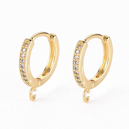 Honeyhandy Brass Micro Pave Clear Cubic Zirconia Hoop Earring Findings, with Horizontal Loop, Real 18K Gold Plated, 16x14x2mm, Hole: 1.2mm, Pin: 1mm