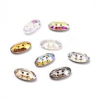 Arricraft 2-Hole Horse Eye Glass Rhinestone Buttons, Faceted, Mixed Color, 8x16x4mm, Hole: 1.2mm