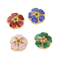 Alloy Enamel Bead Caps, Cadmium Free & Lead Free, Long-Lasting Plated, Golden, Flower, Mixed Color, 8x2.6mm, Hole: 1mm
