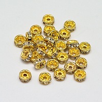 Honeyhandy Rack Plating Brass Rhinestone Bead Spacers, Rondelle, Golden, 4x2mm, Hole: 1mm