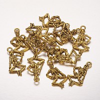 Punk Alloy Pendants, Human Skeleton Pendants for Halloween Jewelry Making, Antique Golden Color, about 26mm long, 13.5mm wide, 3.5mm thick, hole: 2mm