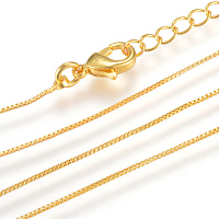 Honeyhandy Real 18K Gold Plated Brass Box Chains Necklaces, with Lobster Clasps, 15.7 inch(40cm)x0.6mm