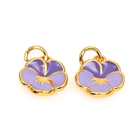 Honeyhandy Brass Enamel Charms, Long-Lasting Plated, Flower, Real 18K Gold Plated, Lilac, 12x10.5x3.5mm, Hole: 3mm
