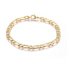 Honeyhandy Ion Plating(IP) 304 Stainless Steel Figaro Chain Bracelets, with Lobster Claw Clasps, Golden, 8-1/4 inch(21cm), 5mm