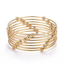 Honeyhandy Fashion 304 Stainless Steel Bangle Sets, with Round Beads, Golden, 2-5/8 inch(6.8cm), 7pcs/set