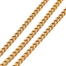 Honeyhandy Vacuum Plating 304 Stainless Steel Cuban Link Chains, Unwelded, with Spool, Golden, 7x5x1.5mm, about 32.81 Feet(10m)/Roll