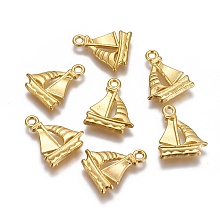 Honeyhandy Tibetan Style Alloy Pendants, Sailing Boat Charms, Lead Free and Cadmium Free, Golden, about 20mm long,16.5mm wide,2mm thick, hole: 2mm