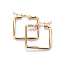 Honeyhandy 201 Stainless Steel Hoop Earrings, with 304 Stainless Steel Pin, Hypoallergenic Earrings, Square, Golden, 12 Gauge, 25x22x2mm, Pin: 0.7x1mm