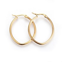 Honeyhandy 201 Stainless Steel Hoop Earrings, with 304 Stainless Steel Pin, Hypoallergenic Earrings, Oval, Golden, 12 Gauge, 34x28x2mm, Pin: 1mm