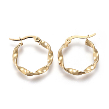 Honeyhandy 201 Stainless Steel Hoop Earrings, with 304 Stainless Steel Pin, Hypoallergenic Earrings, Twisted Ring Shape, Golden, 9 Gauge, 21x3mm, Pin: 0.7mm