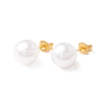 Honeyhandy 6 Pair Shell Pearl Round Ball Stud Earrings, 304 Stainless Steel Post Earrings for Women, White, Golden, 22x10mm, Pin: 1mm