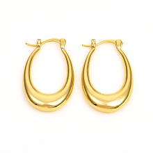 Honeyhandy Brass Hoop Earrings, Long-Lasting Plated, Oval, Real 18K Gold Plated, 28x18x4.8mm, Pin: 0.7x1mm