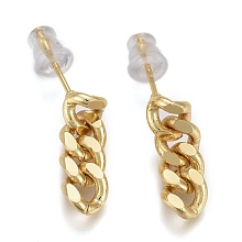 Honeyhandy Brass Curb Chain Dangle Stud Earrings, Faceted, with Plastic Ear Nuts, Long-Lasting Plated, Real 18K Gold Plated, 18x6mm, Pin: 1mm