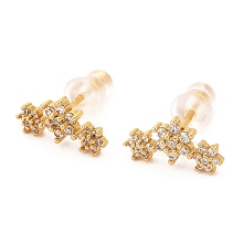 Honeyhandy Brass Micro Pave Cubic Zirconia Stud Earrings, Real 18K Gold Plated, Flower, Clear, 6.5x12.5mm, Pin: 1mm