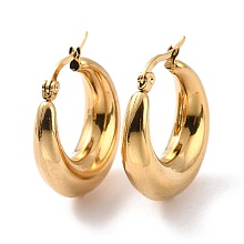 Honeyhandy Vacuum Plating 304 Stainless Steel Chunky Hoop Earrings for Women, Golden, 27x24x7mm, Pin: 0.6mm