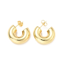 Honeyhandy Rack Plating Brass C-shape Stud Earrings, Half Hoop Earrings for Women, Cadmium Free & Lead Free, Real 18K Gold Plated, 25.5x7.5mm, Pin: 0.8mm