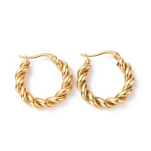 Honeyhandy Vacuum Plating 304 Stainless Steel Twist Rope Hoop Earrings for Women, Golden, 24.5x24x5mm, Pin: 0.8x1mm