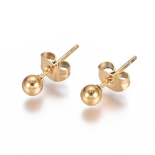 Honeyhandy Ion Plating(IP) 304 Stainless Steel Stud Earrings, Ball Stud Earrings, with Earring Backs, Golden, 15x4mm, Pin: 0.8mm