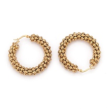 Honeyhandy 304 Stainless Steel Mesh Hoop Earrings, Hypoallergenic Earrings, Hollow Ring, Golden, 44x8mm, Pin: 0.8x1mm