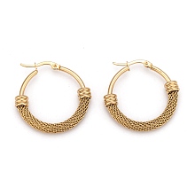 Honeyhandy 304 Stainless Steel Mesh Hoop Earrings, Hypoallergenic Earrings, Ring, Golden, 33x6mm, Pin: 0.8x1mm