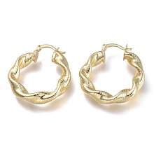 Honeyhandy Brass Hoop Earrings, with 304 Stainless Steel Pins, Twisted Ring Shape, Real 18K Gold Plated, 34x31x6mm, Pin: 0.7x2mm