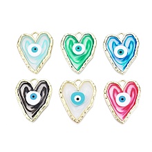 Alloy Enamel Pendants, Golden, Heart with Evil Eye, Mixed Color, 37.5x31x2mm, Hole: 4x5mm