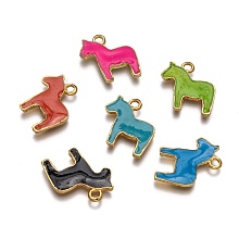 Honeyhandy Alloy Enamel Animal Horse Pendants, Golden Metal Color, Mixed Color, 19x17x2mm, Hole: 1mm