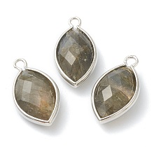 Honeyhandy Natural Labradorite Pendants, with Platinum Brass Edge, Faceted, Horse Eye, 22x12x5.5mm, Hole: 1.8mm