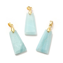 Honeyhandy Natural Amazonite Pendants, Faceted Trapezoid Charms, with Rack Plating Golden Tone Brass Findings, Cadmium Free & Lead Free, 25~26x12.5~13x3.5~4mm, Hole: 5x4mm