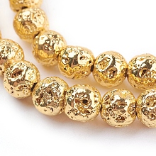 Honeyhandy Electroplated Natural Lava Rock Bead Strands, Round, Bumpy, Golden Plated, 4~5mm, Hole: 1mm, about 92pcs/strand, 15.35 inch(39cm)