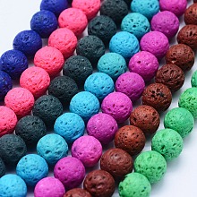 Honeyhandy Natural Lava Rock Beads Strands, Dyed, Round, Mixed Color, 6mm, Hole: 1mm, about 62pcs/strand, 14.7 inch(37cm)