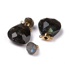 Honeyhandy Teardrop Natural Labradorite Perfume Bottle Pendants, with 304 Stainless Steel Findings, Faceted, Golden, 26~26.5x17x8~8.5mm, Hole: 1.4mm, Capacity: about 2ml(0.06 fl. oz)