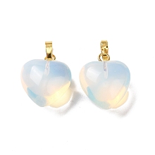 Honeyhandy Opalite Pendants, with Golden Tone Brass Findings, Heart Charm, 18x15~15.5x9.5~10mm, Hole: 6x3mm