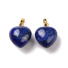 Honeyhandy Natural Dyed Lapis Lazuli Pendants, with Golden Tone Brass Findings, Heart Charm, 18x15~15.5x6~8mm, Hole: 6x3mm