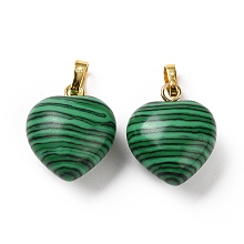 Honeyhandy Synthetic Malachite Pendants, with Golden Tone Brass Findings, Heart Charm, 18x15~15.5x6~8mm, Hole: 6x3mm