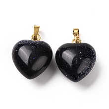 Honeyhandy Synthetic Blue Goldstone Pendants, with Golden Tone Brass Findings, Heart Charm, 18x15~15.5x6~8mm, Hole: 6x3mm