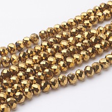 Honeyhandy Electroplate Glass Beads Strands, Faceted, Rondelle, Golden Plated, 10x7mm, Hole: 1mm, about 70~72pcs/strand, 18 inch