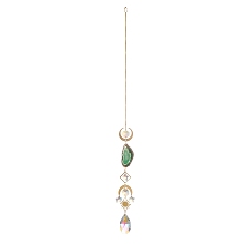 Honeyhandy Brass & Crystal Suncatchers, Druzy Green Onyx Agate Wall Hanging Decoration, with Iron Chain, for Home Offices Amulet Ornament, Horse Eye, 435mm