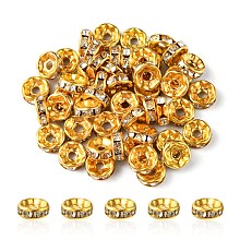 Honeyhandy Iron Flat Round Spacer Beads, with Crystal Rhinestone, Golden, 8mm