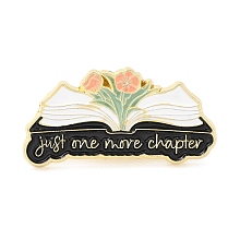 Honeyhandy Reading Theme Zinc Alloy Enamel Pins, Word Just One More Chapter Brooch for Backpack Clothes, Flower, 15.7x30.4x1.5mm