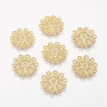 Honeyhandy Brass Vintage Filigree Findings, Lead Free and Cadmium Free, Flower, Golden Color, Size: about 17mm in diameter, 0.5mm thick, hole: 2mm