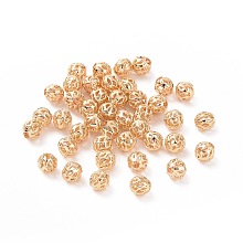 Honeyhandy Brass Hollow Beads, Long-Lasting Plated, Round, Golden, 4mm