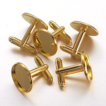 Honeyhandy Brass Cufflinks, Cuff Button, with Tray, Golden, 18x18mm, Tray: 16mm