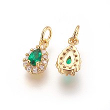 Honeyhandy Brass Cubic Zirconia Charms, teardrop, Golden, Green, 11~11.5x6.5x4mm, Hole: 3mm