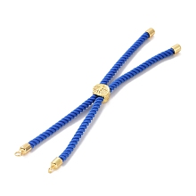 Honeyhandy Cotton Cord Bracelet Making, with Brass Findings, Flat Round with Tree of Life, Real 18K Gold Plated, Blue, 8-5/8 inch(22cm), Hole: 2mm