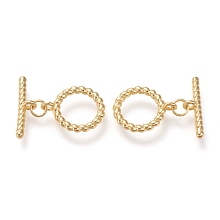 Honeyhandy Brass Toggle Clasps, Long-Lasting Plated, Twist Ring & Bar, Real 18K Gold Plated, Twist Ring: 18x14.5x4mm, Hole: 2mm, Bar: 19x5.5x4mm, Hole: 2mm