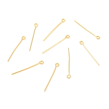 Honeyhandy Brass Eye Pins, Real 18K Gold Plated, 25x3x0.7mm, Hole: 1.5mm