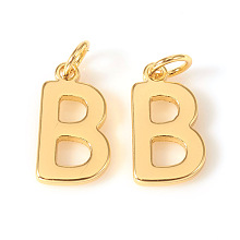 Honeyhandy Brass Charms, with Jump Rings, Letter, Real 18K Gold Plated, Letter.B, B: 10x6x1mm, Hole: 2.5mm